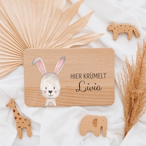 Frühstücksbrett personalisiert, Brettchen personalisiert, Geschenk Geburt, Wunderwunsch, Taufe, Kinder, Holzbrett personalisiert Hase