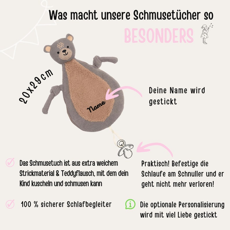 Schnuffeltuch, Schmusetuch personalisiert, Babygeschenke, Geburt, Baby, Schnuffeltuch personalisiert, Kuscheltier personalisiert Bild 9