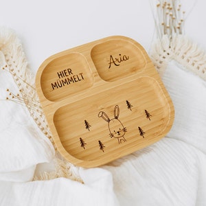 Assiette enfant, cadeau baptême, assiette bébé personnalisée, baptême, cadeau naissance, assiette bambou enfants, assiette bébé, naissance, souhait d'un miracle Hase