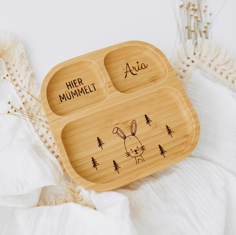 Assiette enfant, cadeau baptême, assiette bébé personnalisée, baptême, cadeau naissance, assiette bambou enfants, assiette bébé, naissance, souhait d'un miracle Hase