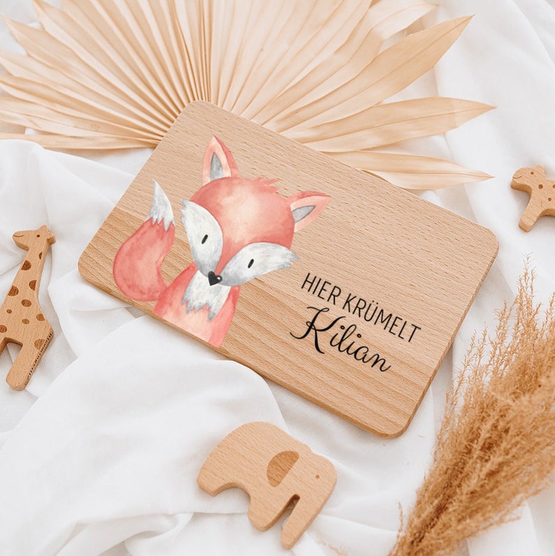 Frühstücksbrett personalisiert, Brettchen personalisiert, Geschenk Geburt, Wunderwunsch, Taufe, Kinder, Holzbrett personalisiert Fuchs