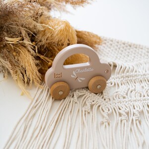 Babygeschenk Geburt, Geschenk Geburt, Stapelturm, Eisenbahn Holz, Holzzug personalisiert, Holzspielzeug Baby Auto beige