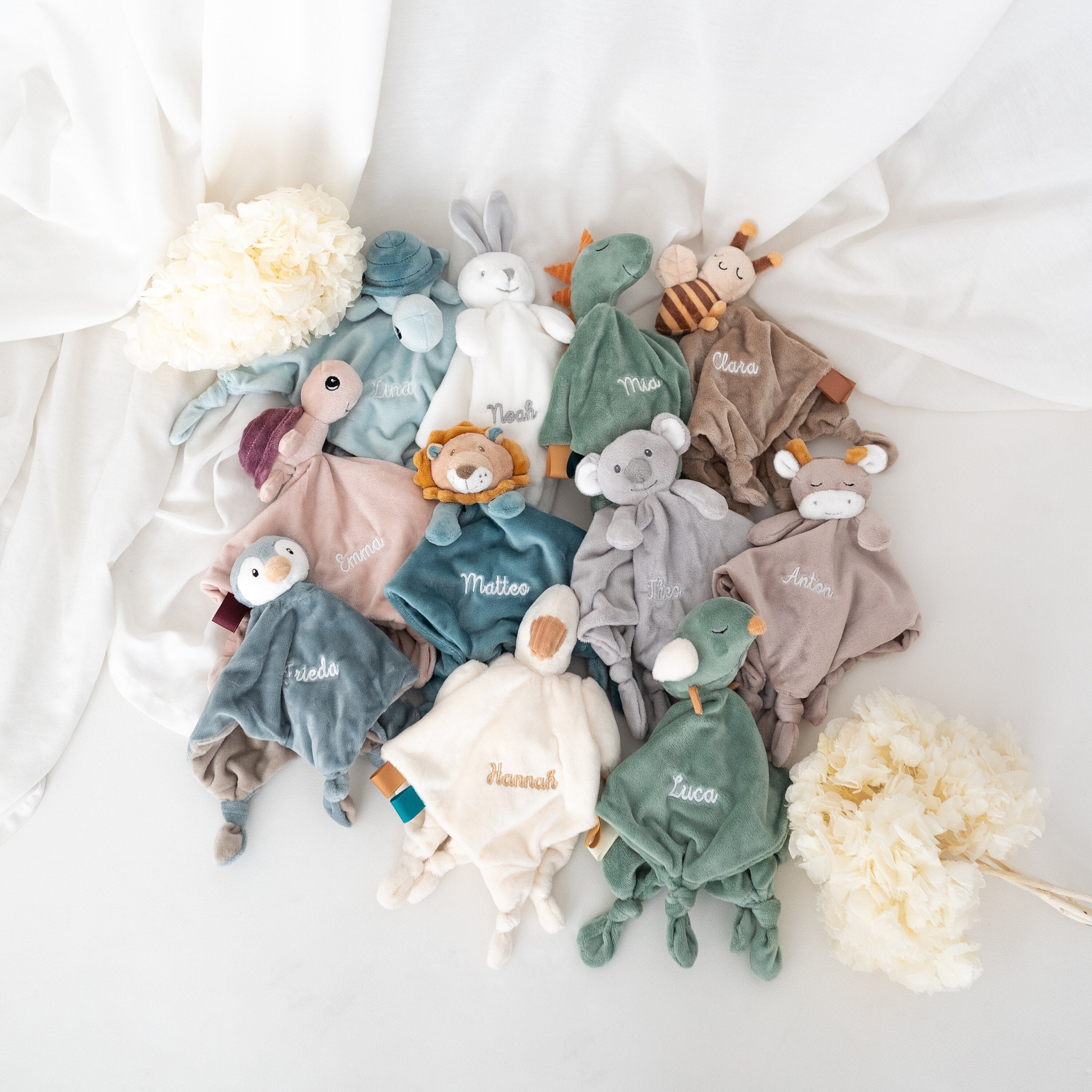 Personalisierte Schnuffeltuch Baby Mit Namen - 6 Tier Designs