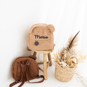 Kindergartenrucksack, Baby Rucksack, Teddy Rucksack, Kinderrucksack, Kita Rucksack, Rucksack personalisiert, 1. Geburtstag Geschenk hellbraun