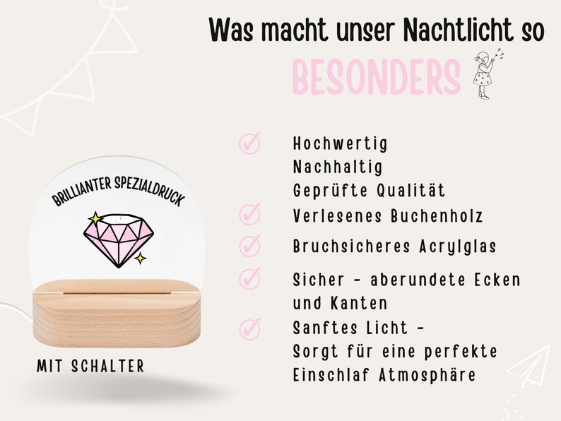 Geschenk Geburt Mädchen, Nachtlicht Kinder, Nachtlicht personalisiert, Nachtlicht Baby, Babygeschenk Geburt, Lampe Kinderzimmer Bild 7