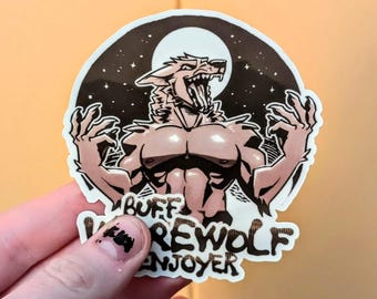 Furry "Buff Werewolf Enjoyer" Monster Lover Glow in the Dark 3" Sticker