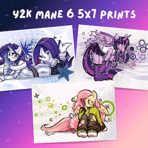 Y2K Rarity, Flutter Shy och Twilight MLP 5x7 konsttryck