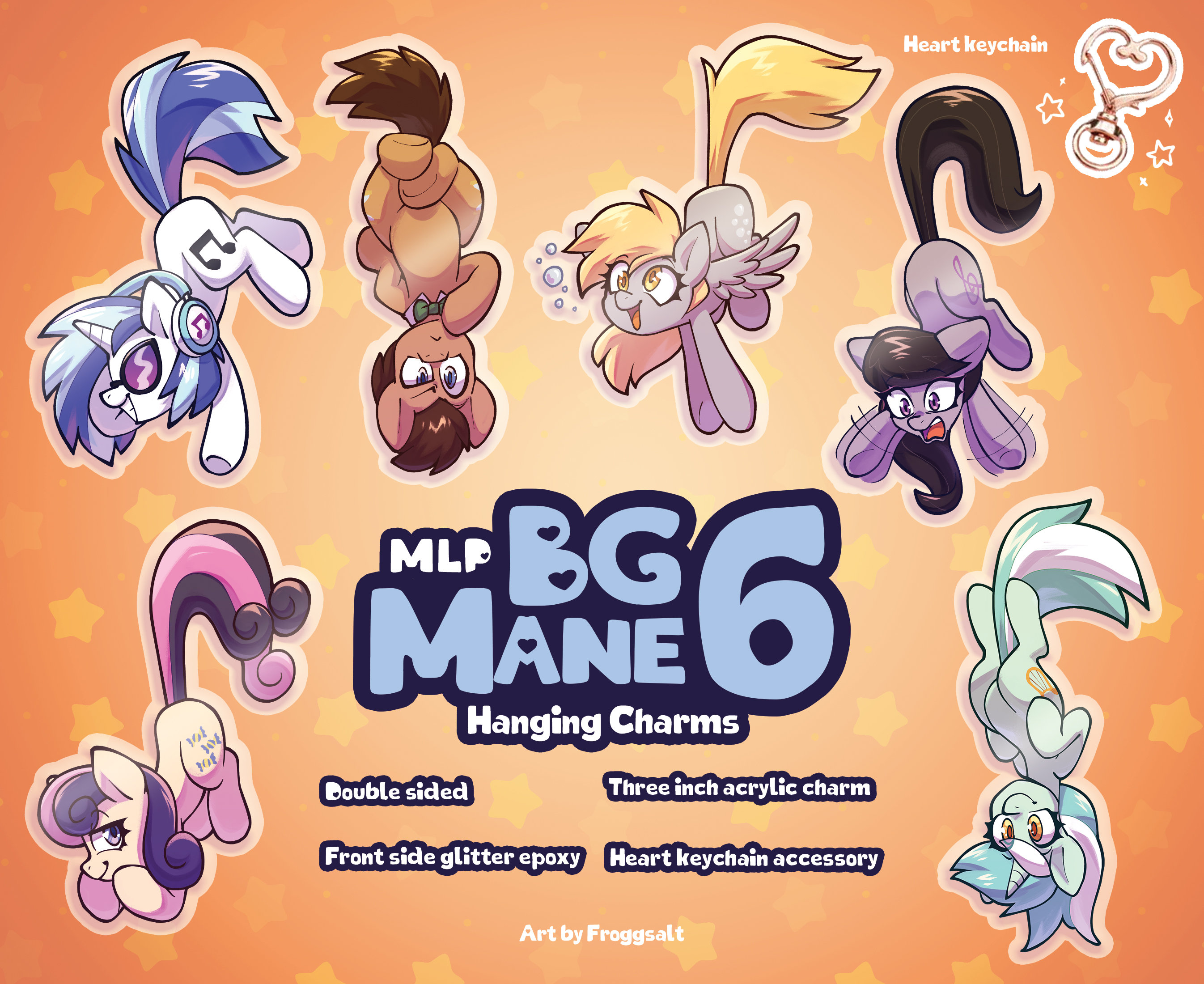 MLP Background Mane 6 Hanging Epoxy Acrylic Charms (Derpy Hooves, Doctor Whooves, Lyra, BonBon, DJ-PON3, Octavia)