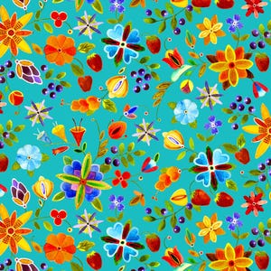 Woodland Delight Cotton Fabric Turquoise