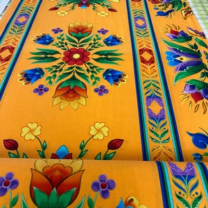 Native Floral Wide Print Fabric Orange