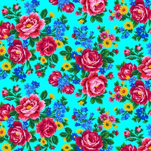 Aqua Floral Kokum Scarf Fabric