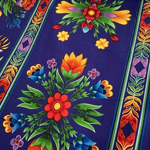 Native Floral Wide Print Fabric Royal Blue