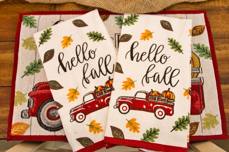 Fall Decor Kitchen Towel Fall Placemats Dish Towel Sets Etsy