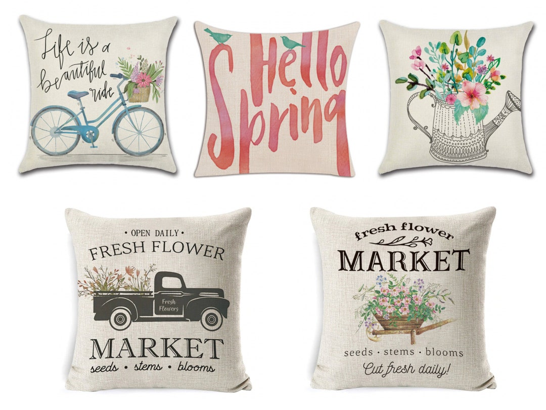 Floral Throw Pillow Indoor Organic Throw Pillow Cover Spring Pillow