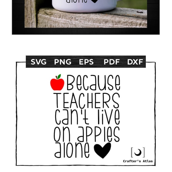 Funny Teacher SVG, Teachers Can't Live on Apples Alone, Funny Coffee SVG, Funny Wine SVG, Digital Cut Files, Instant Download png dxf eps