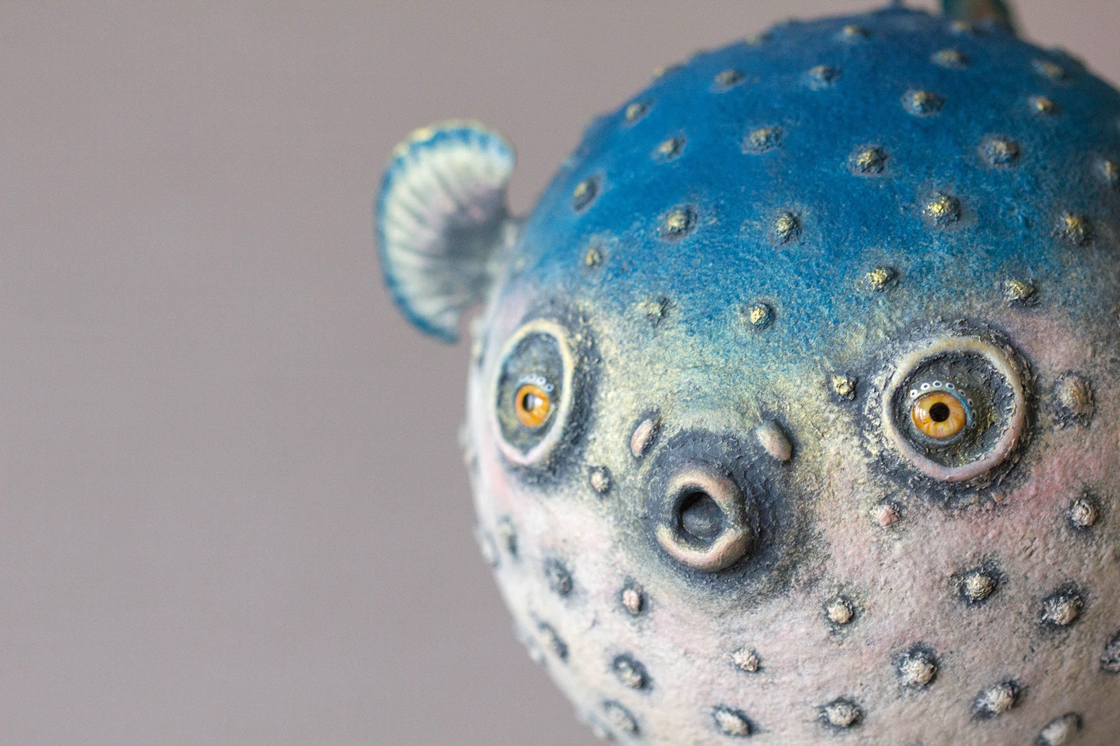 Paper mache puffer fish sculpture. Hanging mobile for Etsy