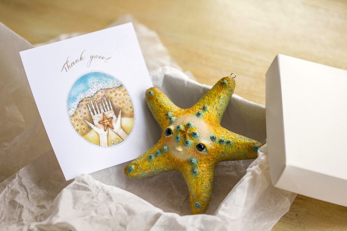 Paper mache figurine Starfish. Hanging room decor. Etsy