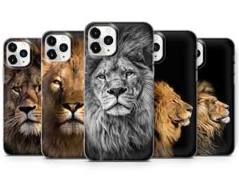 Lion on Black Phone Case fits for iPhone SE, 6, 7, 8+, XS, XR, 11, 12 Pro, fits for Galaxy S9, S10, S20, A20e, A51, A70
