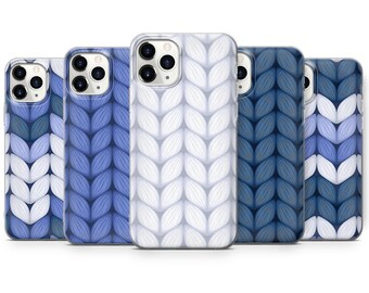 Delicate Blue Knitted Wool Pattern Phone Case iPhone SE, 6, 7, 8+, XS, XR, 11, 12 Pro, fits for Galaxy S9, S10, S20, A20e, A51, A70