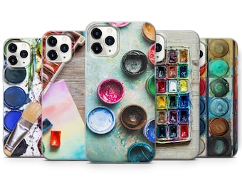 Water Colors Paintbox Phone Case fits for iPhone SE, 6, 7, 8+, XS, XR, 11, 12 Pro, fits for Galaxy S9, S10, S20, A20e, A51, A70
