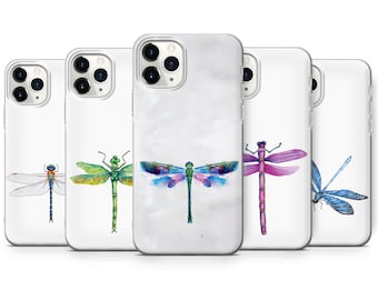 Dragonfly on White Phone Case fits for iPhone SE, 6, 7, 8+, XS, XR, 11, 12 Pro, fits for Galaxy S9, S10, S20, A20e, A51, A70