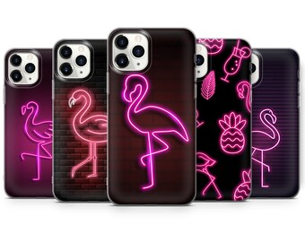 Flamingo Neon Phone Case fits for iPhone SE, 6, 7, 8+, XS, XR, 11, 12 Pro, fits for Galaxy S9, S10, S20, A20e, A51, A70