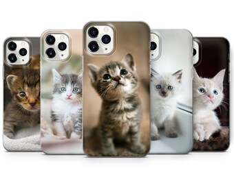 Small Kitty Phone Case fits for iPhone SE, 6, 7, 8+, XS, XR, 11, 12 Pro, fits for Galaxy S9, S10, S20, A20e, A51, A70