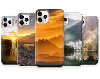 Mountains on Sunset Phone Case fits for iPhone SE, 6, 7, 8+, XS, XR, 11, 12 Pro, fits for Galaxy S9, S10, S20, A20e, A51, A70