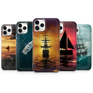 Ocean and Boat Phone Case fits for iPhone SE, 6, 7, 8+, XS, XR, 11, 12 Pro, fits for Galaxy S9, S10, S20, A20e, A51, A70