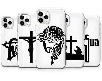 Jesus God Christian Black on White Bold Phone Case iPhone SE, 6, 7, 8+, XS, XR, 11, 12 Pro, fits for Galaxy S9, S10, S20, A20e, A51, A70
