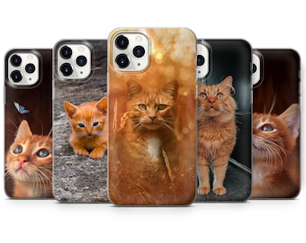 Orange Cat Phone Case fits for iPhone SE, 6, 7, 8+, XS, XR, 11, 12 Pro, fits for Galaxy S9, S10, S20, A20e, A51, A70