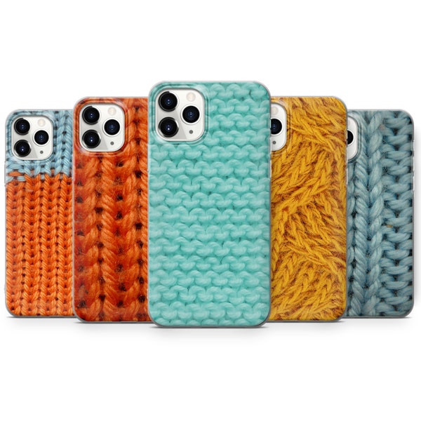 Knitted Wool Yellow Orange Turquoise Teal Phone Case iPhone SE, 6, 7, 8+, XS, XR, 11, 12 Pro, fits for Galaxy S9, S10, S20, A20e, A51, A70