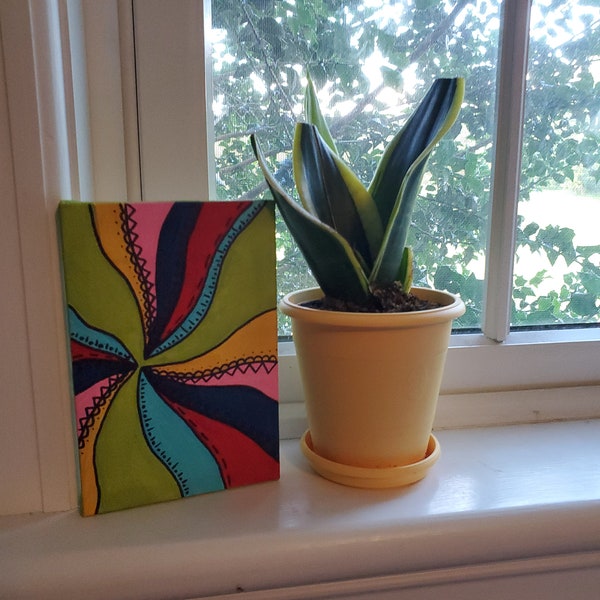 Small Abstract/Small Painting/Abstract Painting/Dorm Decor/Office Decor/Apartment Decor/Small Space Decor/Bright Colors/"Groovy"