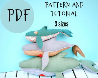 3 sizes PDF Whale Pattern, Easy sewing whale tutorial, Sewing whale toy