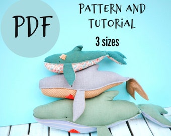 Whale Sewing Pattern: 3 Sizes Plush Toy (PDF Tutorial)