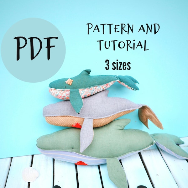 3 sizes PDF Whale Pattern, Easy sewing whale tutorial, Sewing whale toy
