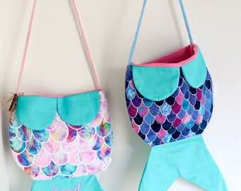 Custom Mermaid crossbody bag, personalised bag for girls, girl birthday gift, mermaid bag