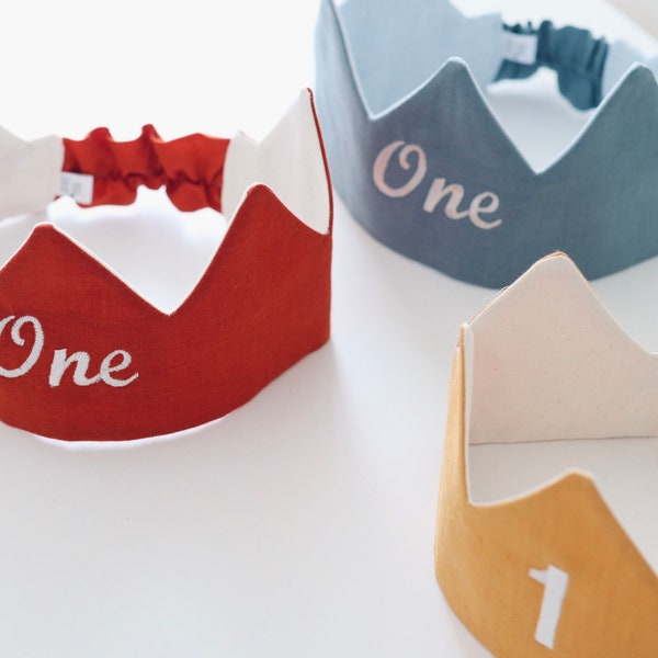 Linen birthday crown, fabric crown, kids role play, first birthday crown, personalised birthday crown