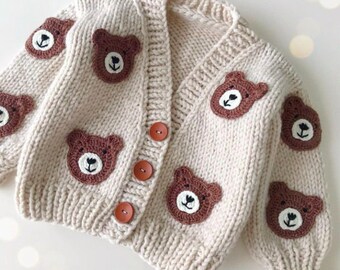 Baby-Teddybär-Tiere-Pullover, 3D-bestickter Teddybär-Kinder-Unisex-Pullover, Kindergeburtstagspullover, gestricktes Baby-Neugeborenen-Geschenk, Babykleidung