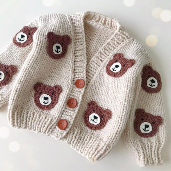 Baby teddy bear animals sweater, 3D embroidered teddy bear kids unisex Sweater, kids birthday sweater, knit Baby Newborn Gift, baby clothing