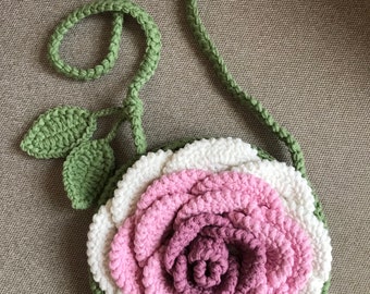 Sac au crochet de fleurs roses 3D, petite pochette, sac fourre-tout floral rose, mini pochette, cadeau mignon pour petite amie, cadeau de Saint-Valentin pour elle
