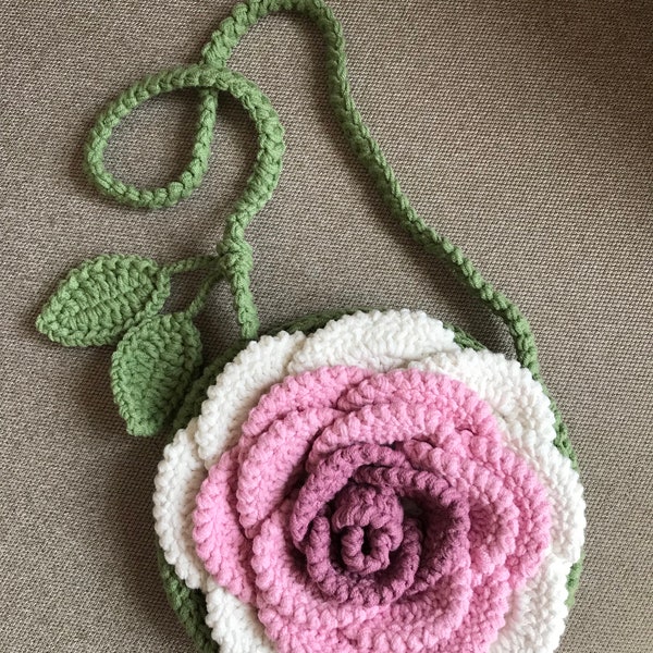 3D Rose bloemen gehaakte tas, kleine clutch portemonnee, bloemenroze draagtas, mini zakje, leuk cadeau voor vriendin, Valentijnsdag cadeau voor haar