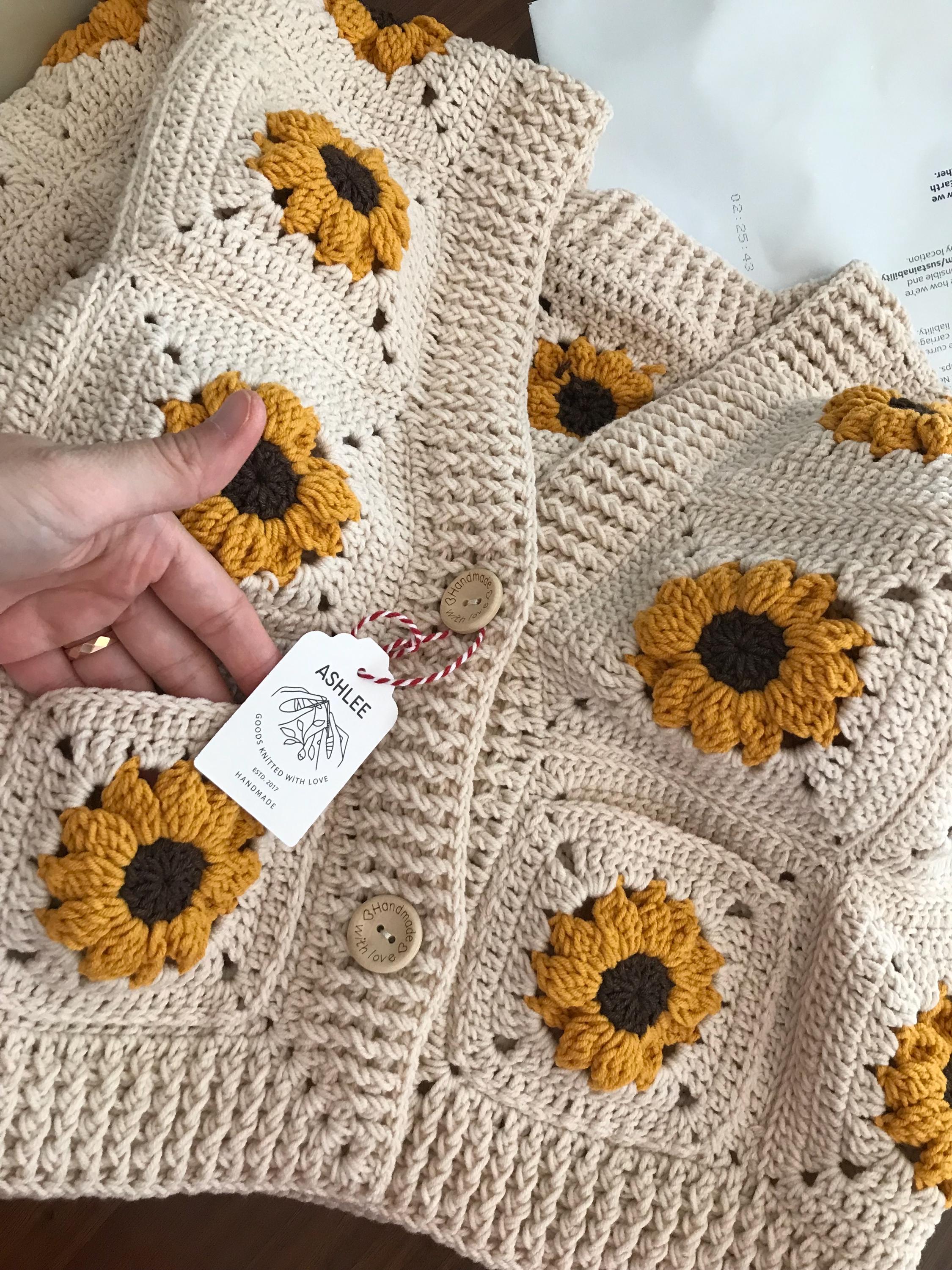 Santa Monica - used  ＊  flower knit cardigan Sunflower Crochet Cropped Cardigans for Women, Crochet