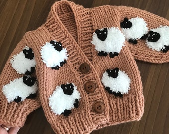 Pull bébé mouton animaux, mouton brodé 3D enfant tricot pull, bébé agneau pour baby shower, tricot personnalisé cadeau nouveau-né bébé