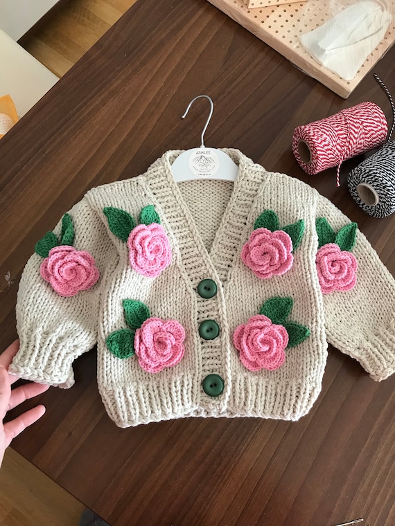 Treat ürself Rose flower motif cardigan Rose flower motif short sleeve cardigan | Treat