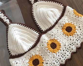 Crochet Sunflower Crop Top: Granny Square Bralette