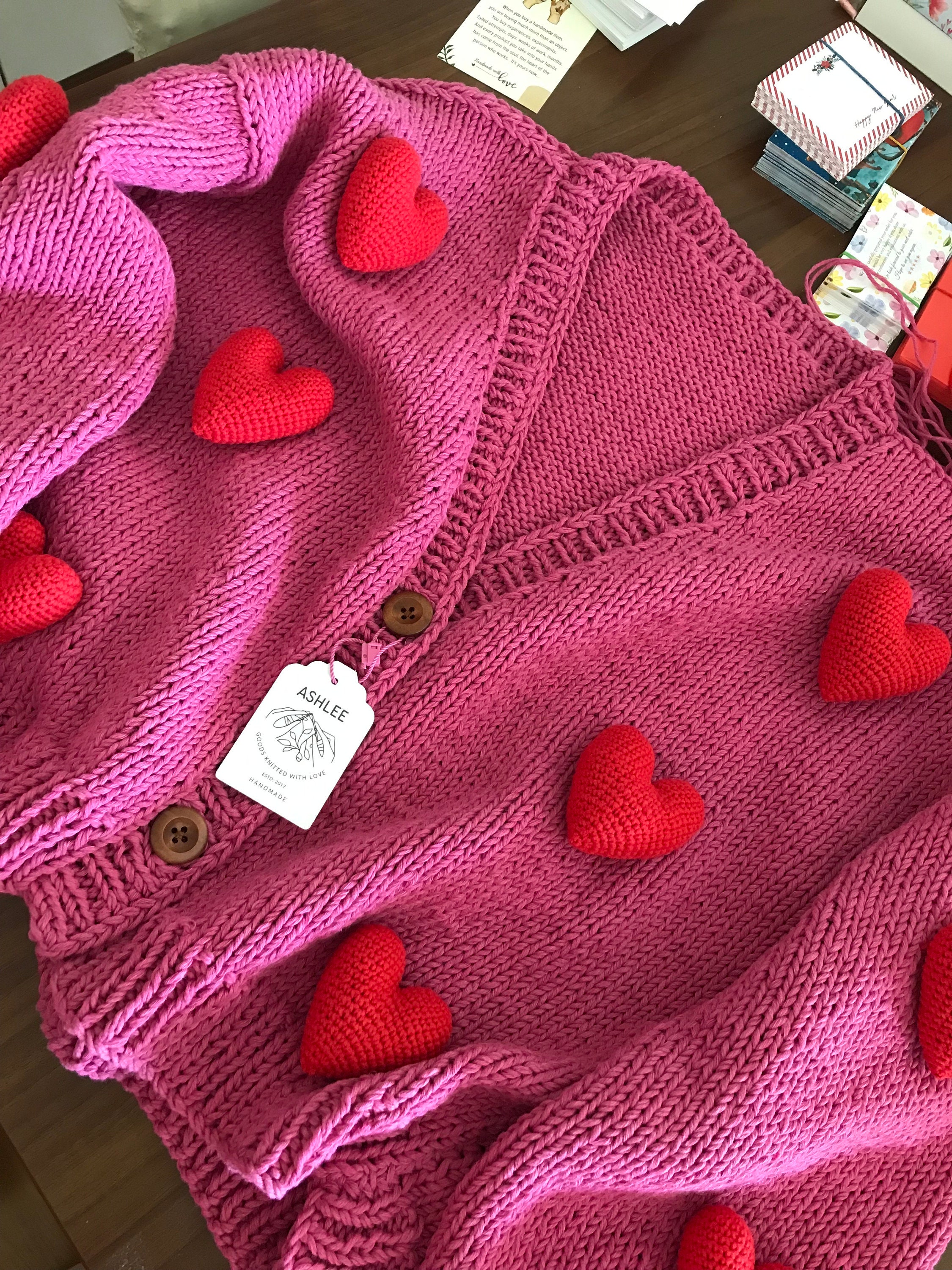 Crochet Heart Cardigan, Knitted 3d Heart Sweater, Custom