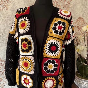 Granny Square Crochet Cardigan: Handknit Cotton Patchwork Jacket