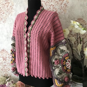 かぎ針編みの花柄カーディガン、かぎ針編みファッション、かぎ針編みファッション、レディース服、ボヘミアンサマーカーディガン、彼女へのプレゼント、軽量カーディガン