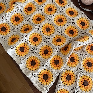Crochet Sunflower Granny Square Cotton Sweater: Colorful Winter Wear